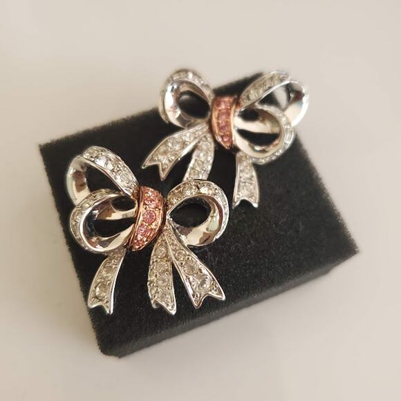 Nolan Miller Darling Bow Earrings Glamour Collection Silver Plate Rose Gold NIB - Picture 2 of 7